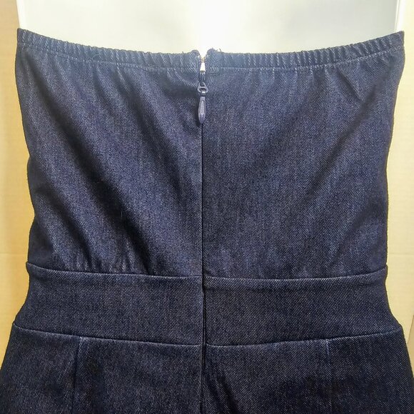 LILLY'S KLOSET KNIT DENIM STRAPLESS JUMPSUIT SZ S FLARE LEG ZIP BACK NO CARE TAG - Picture 5 of 10